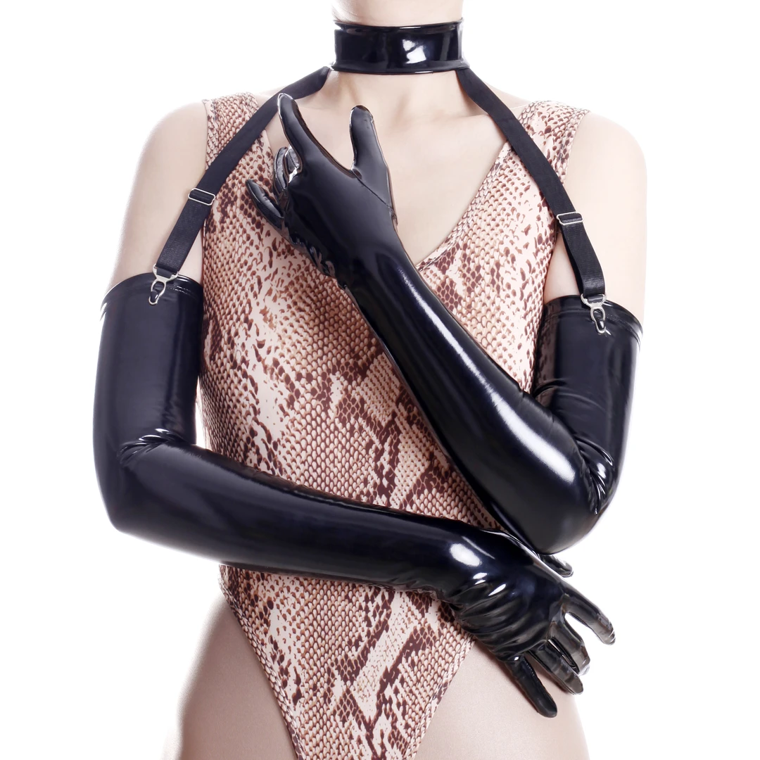 Ftshist性感颈环吊带扣夹 性感暗黑系朋克复古乳胶漆皮光泽油亮