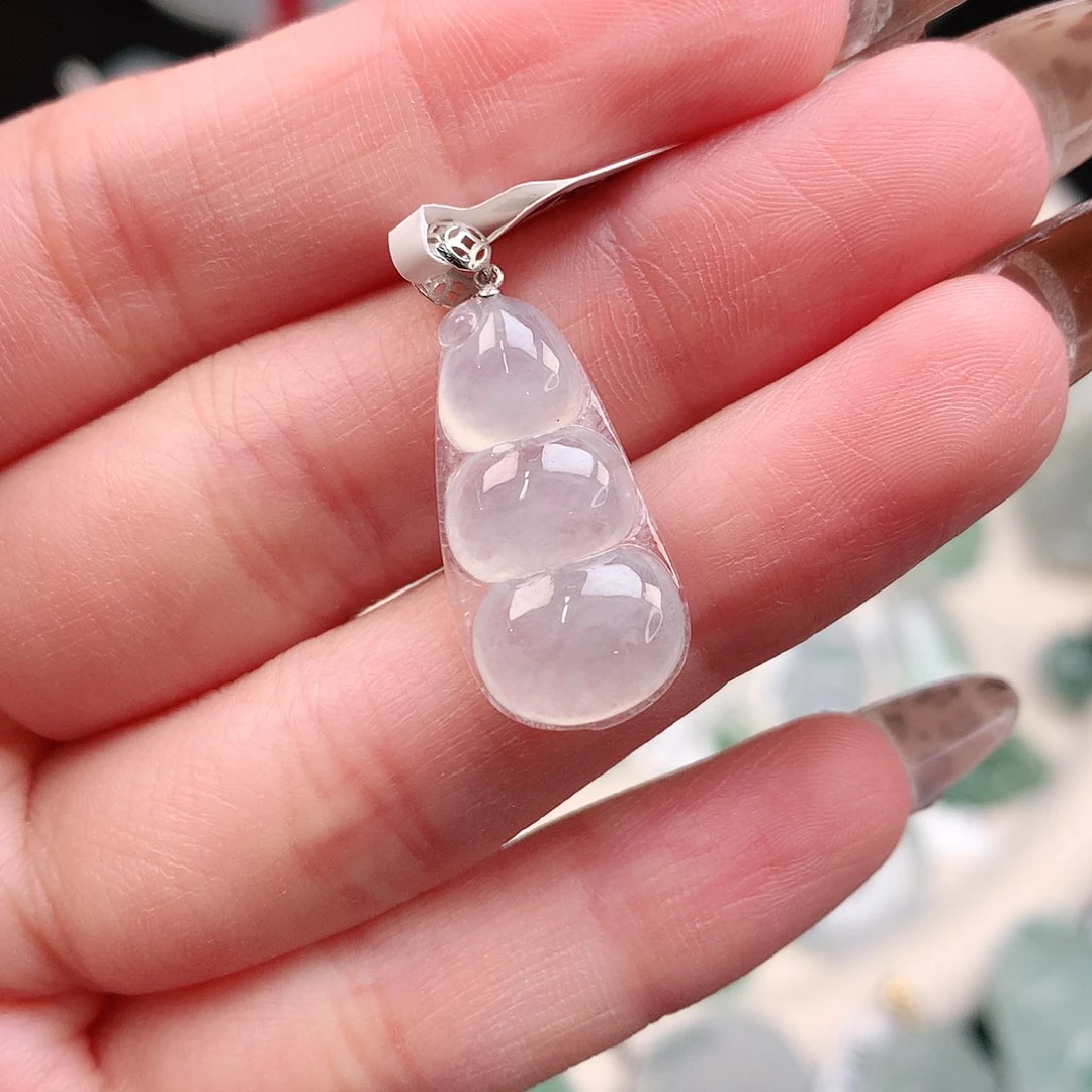 翡翠颈饰18K金镶嵌冰豆28、22、11.5、4.3