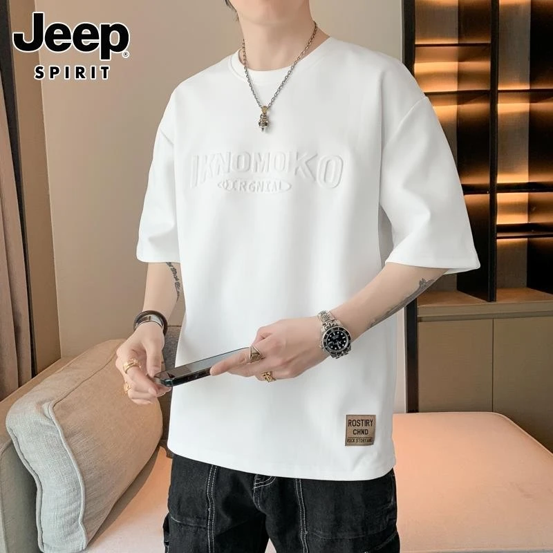 JEEP短袖t恤男士2025夏季五分袖圆领运动上衣百搭宽松休闲体恤男