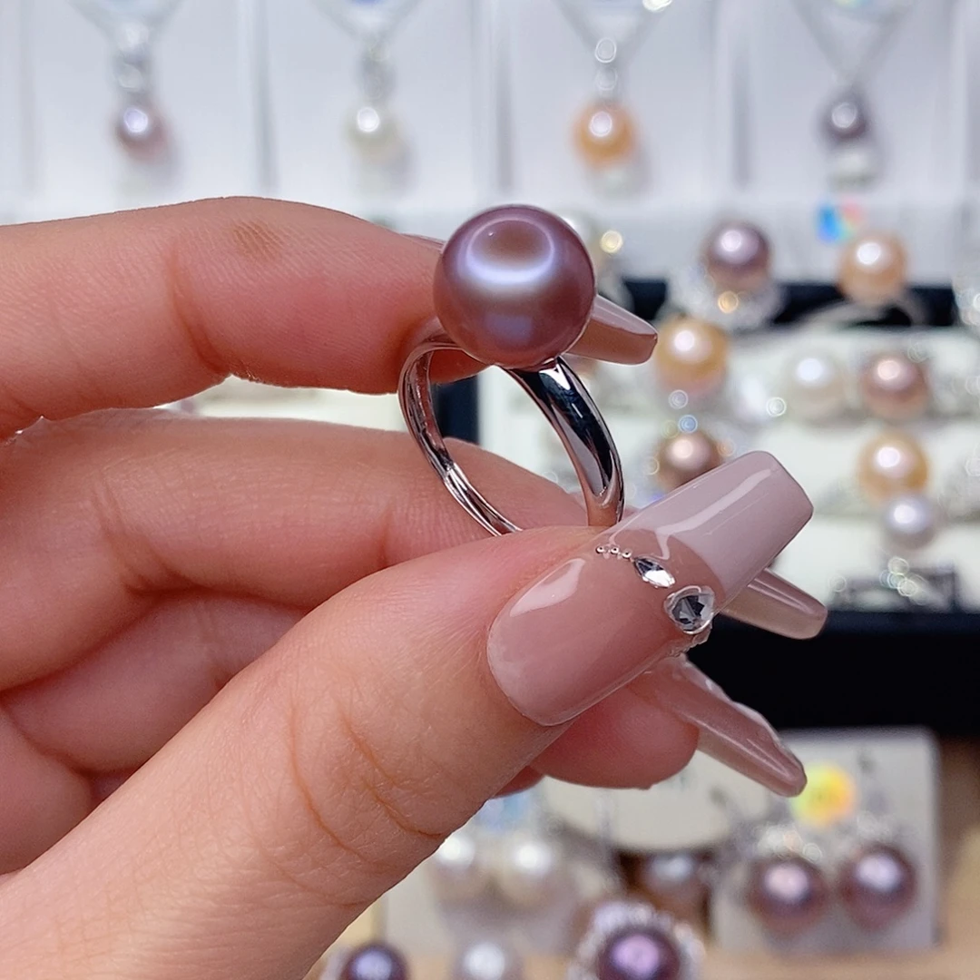 戒指银S925镶嵌淡水珍珠