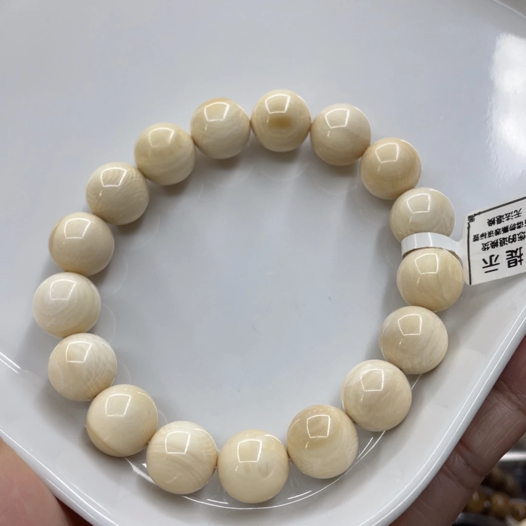 猛犸象牙手串/手链/手镯1.2圆珠芝士皮