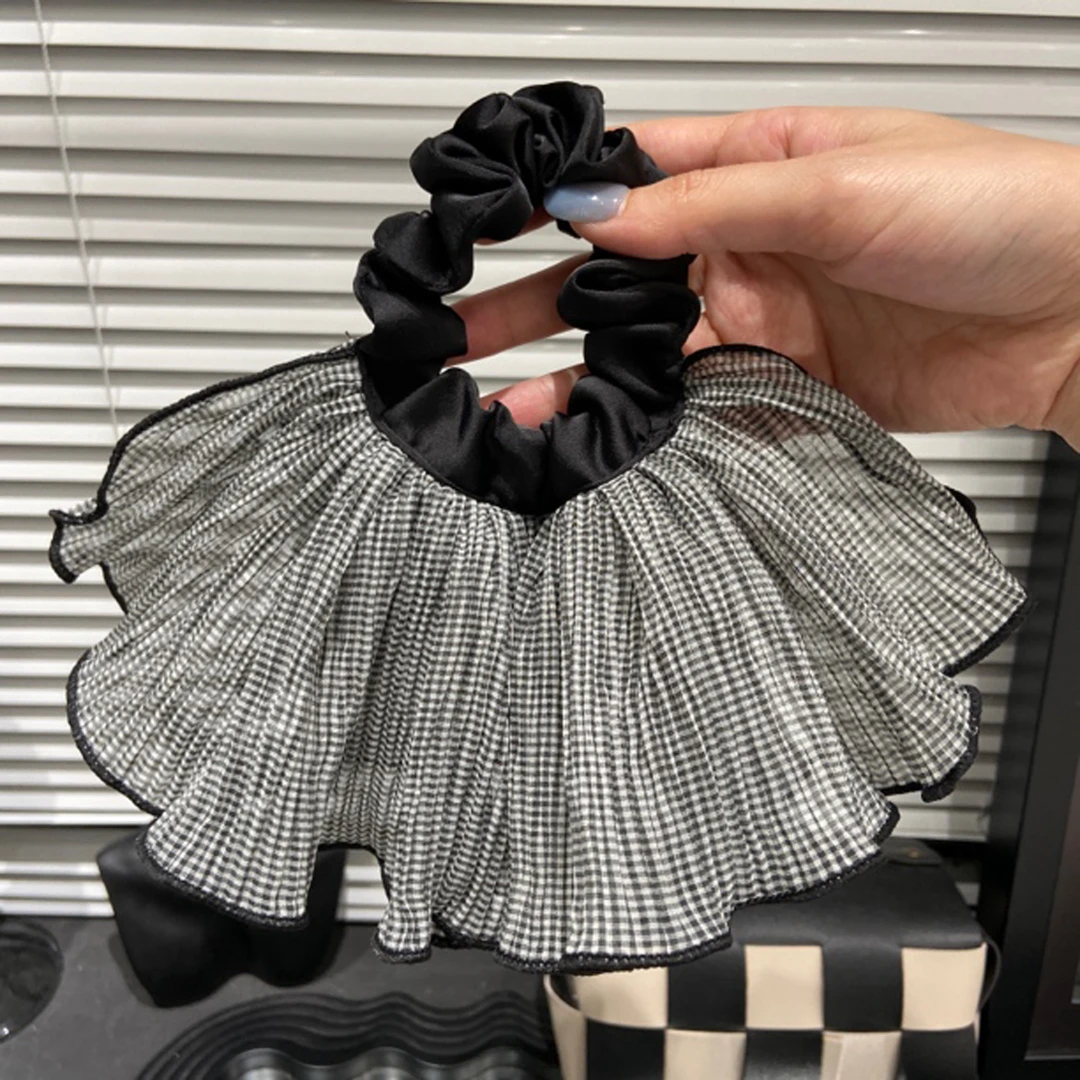 法式超大格纹裙摆大肠发圈女气质扎低马尾头花慵懒风女发绳气质