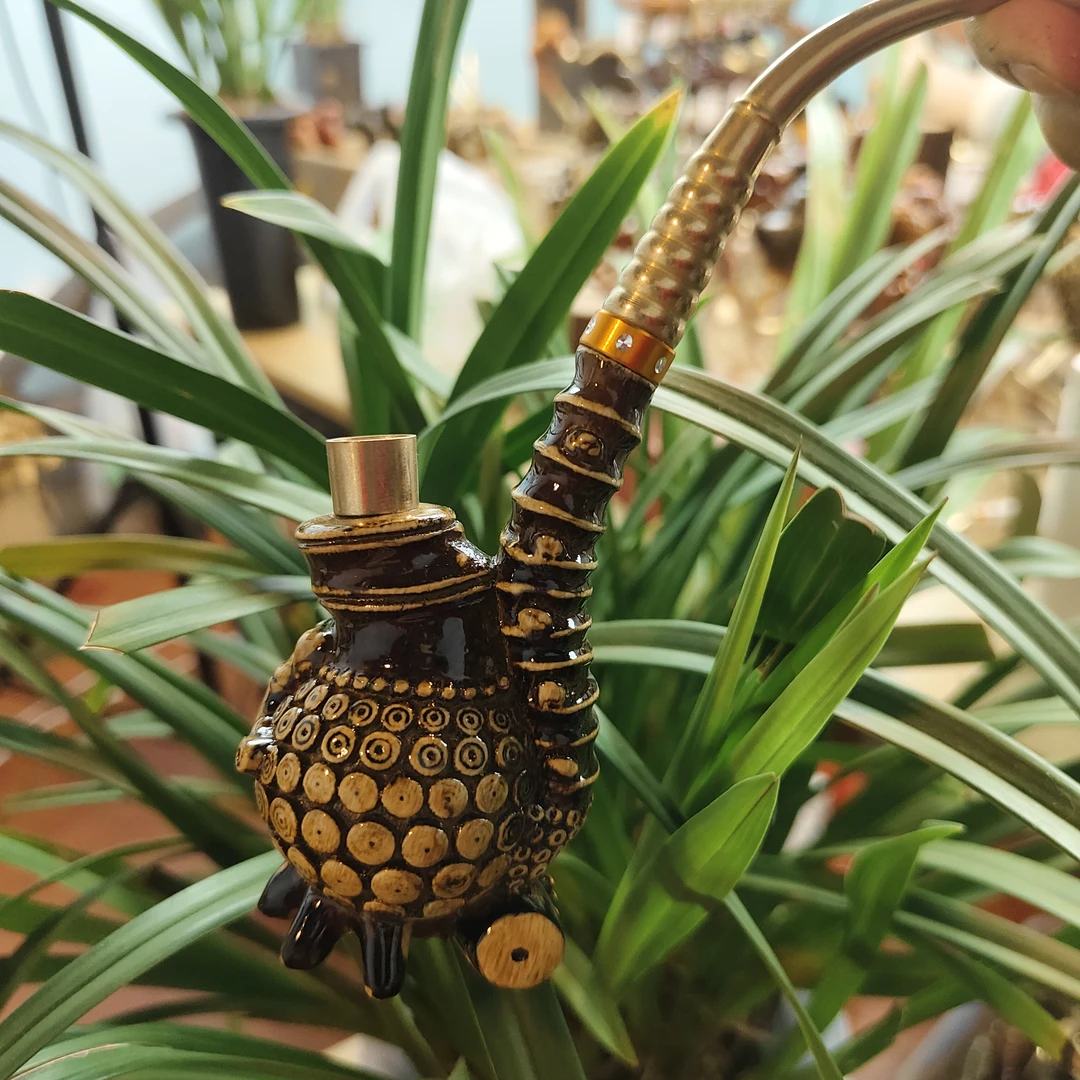 贵州民间实心竹雕刻一体带底座老巴斗17公分左右