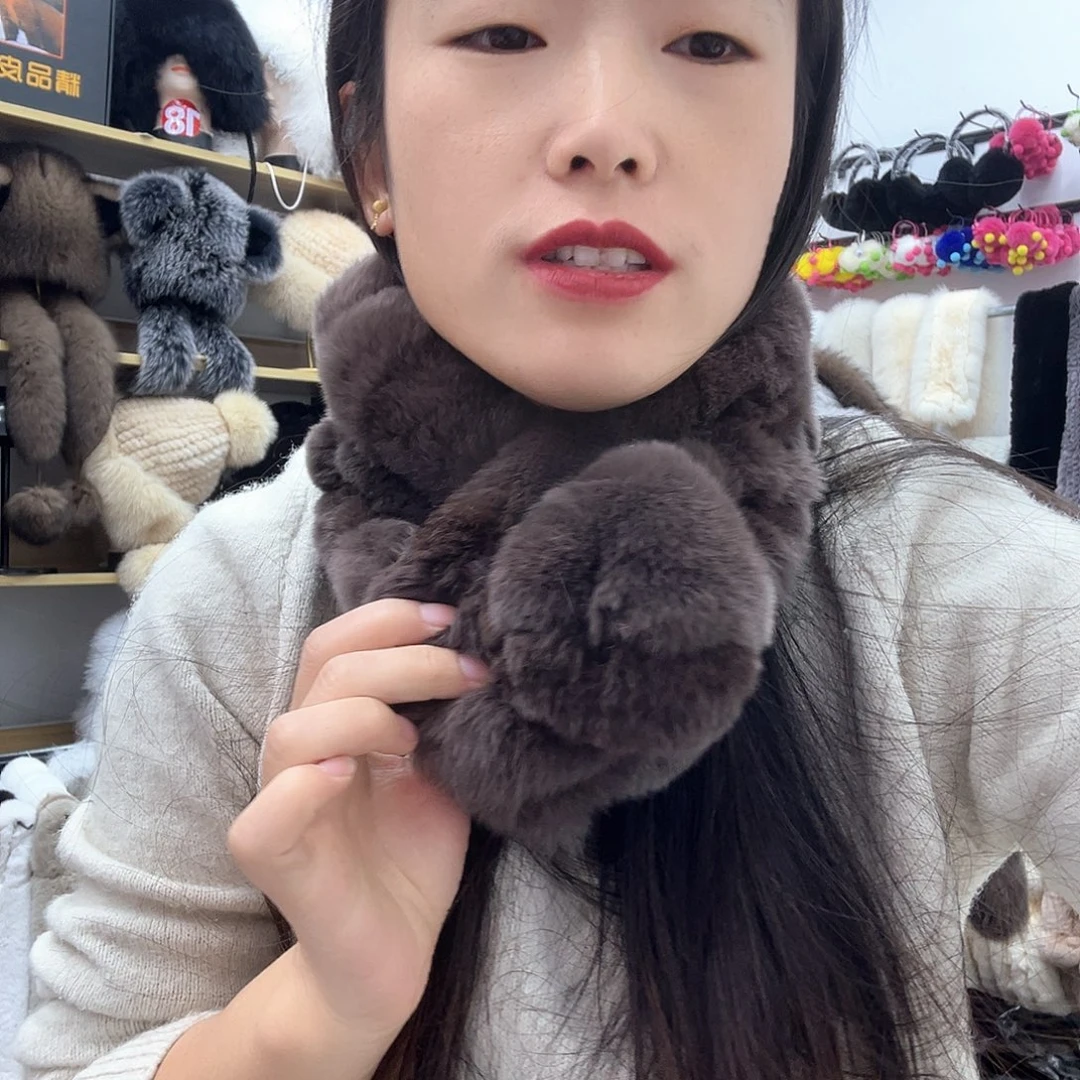 兔皮巧克力色瑕疵围巾