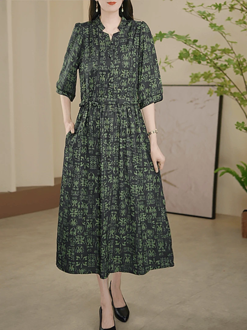 4201 高品质气质花罗收腰显瘦女人味连衣裙新中式