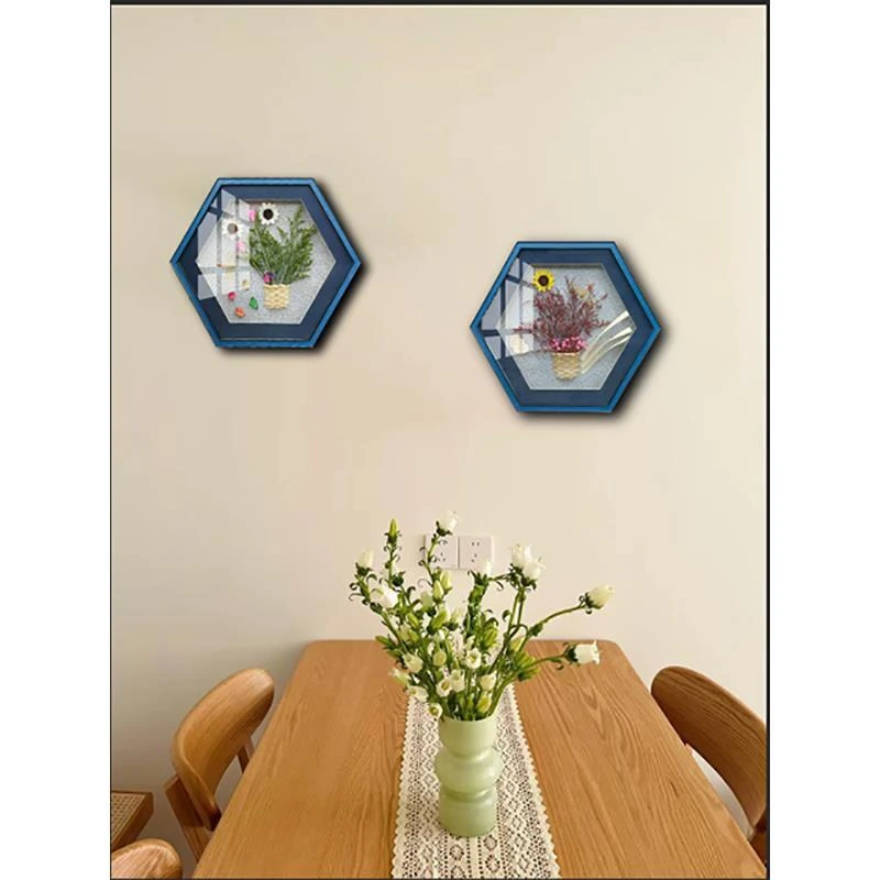 [喜宅家艺]G1六边形干花时尚轻奢手工玻璃装裱高端装饰画