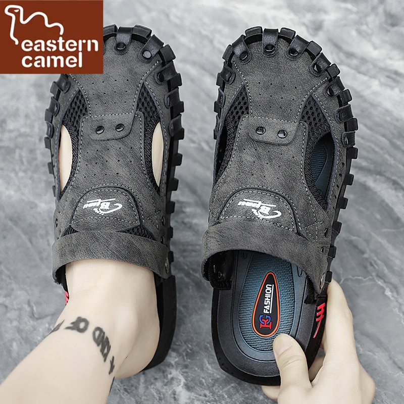 东方骆驼包头拖鞋男夏季外穿防滑耐磨凉拖户外爸爸开车两用皮凉鞋