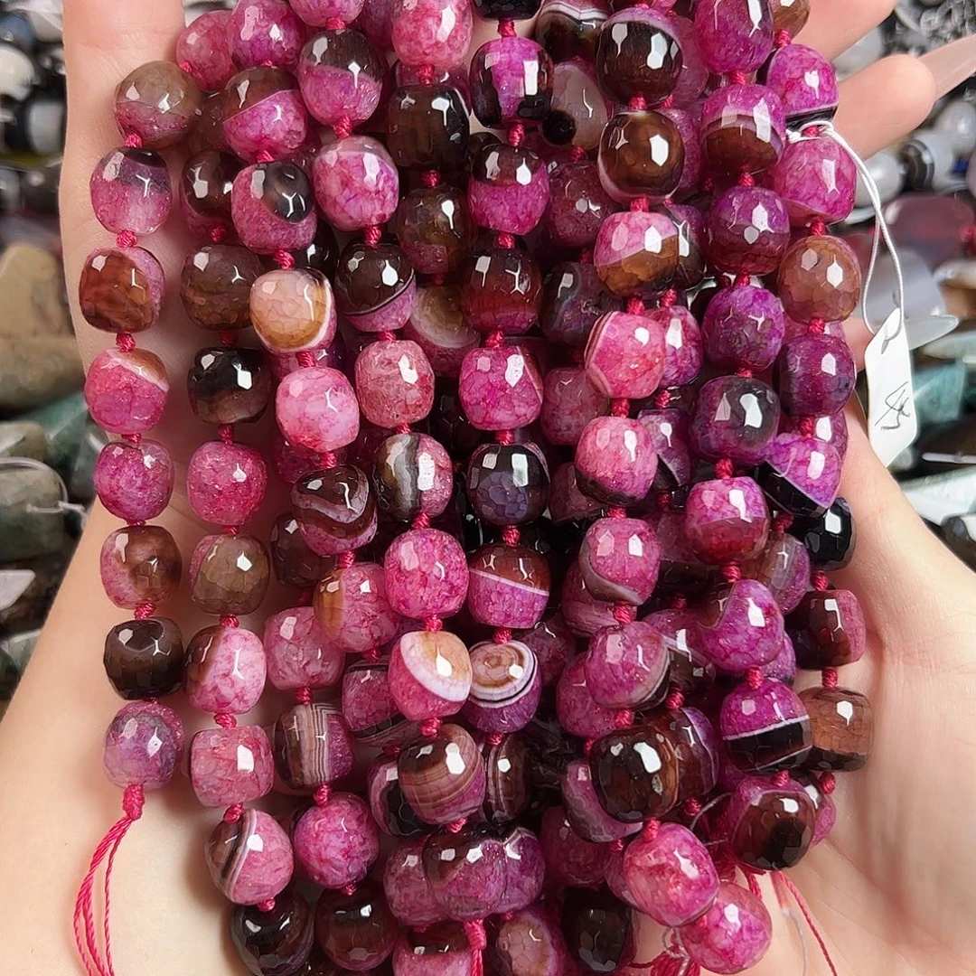 未镶嵌玛瑙/玉髓珠宝半成品A425 13mm天然粉色水晶玛瑙共生枣珠