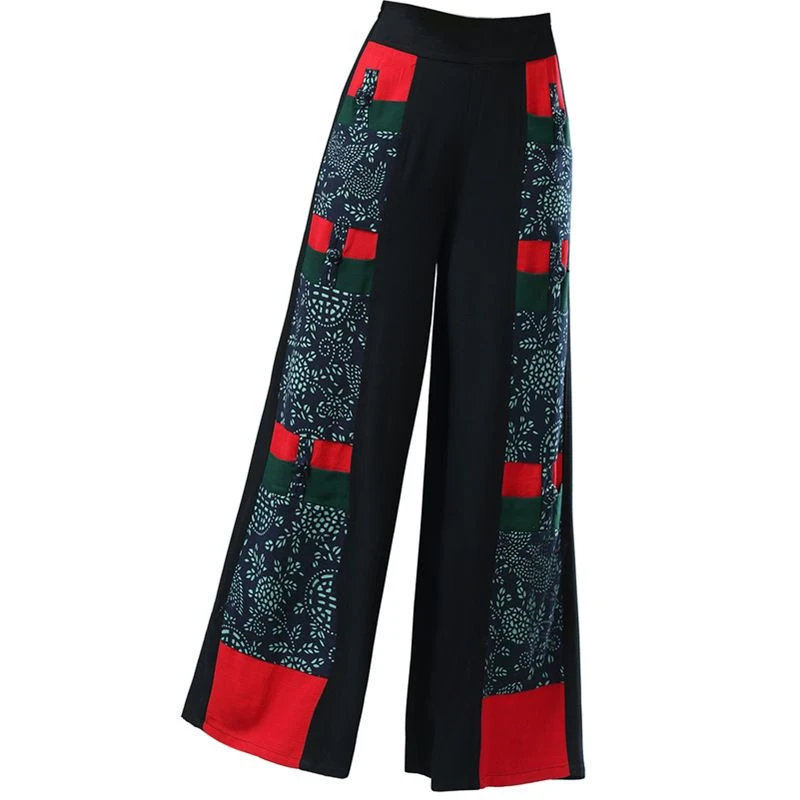 中国风刺绣裤子阔腿裤