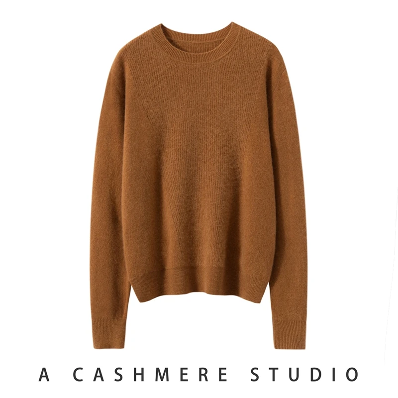 【100羊绒】纯山羊绒衫女圆领加厚针织衫宽松显瘦云朵感打底衫毛衣