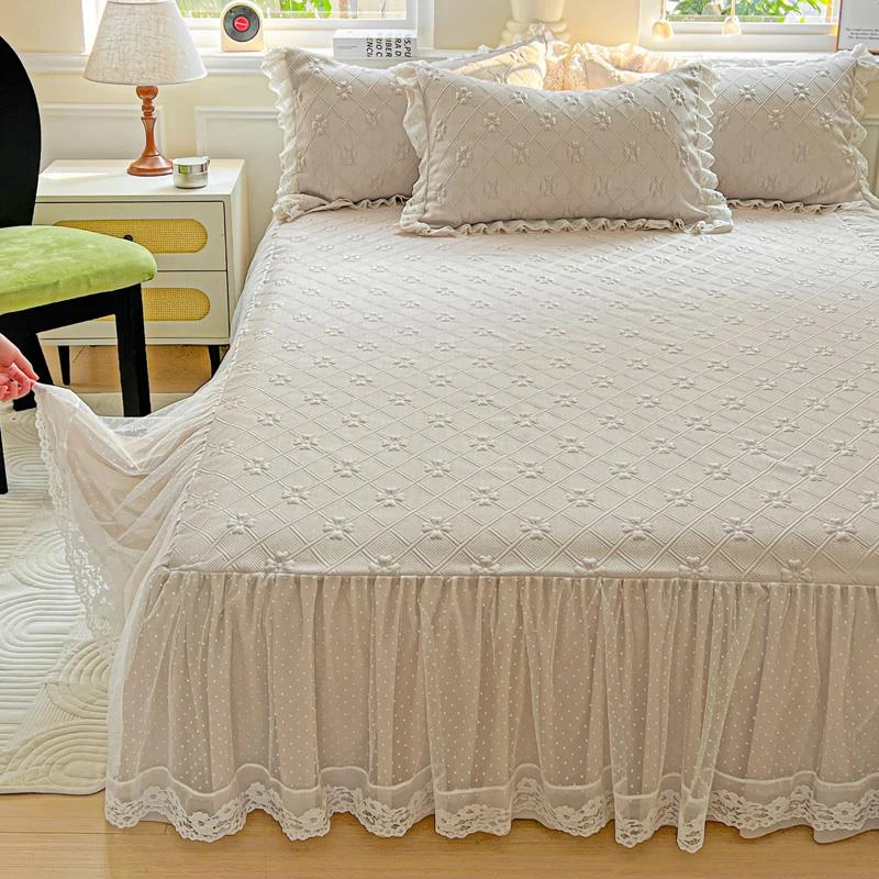 2025新款提花冰豆豆凉席床裙款三件套凉感丝夏被冰丝席床罩四件套