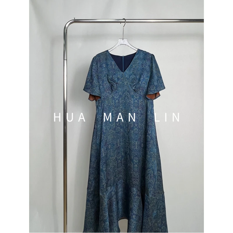 【花滿林】V领腰果花鱼尾下摆香云纱真丝桑蚕丝连衣裙259771