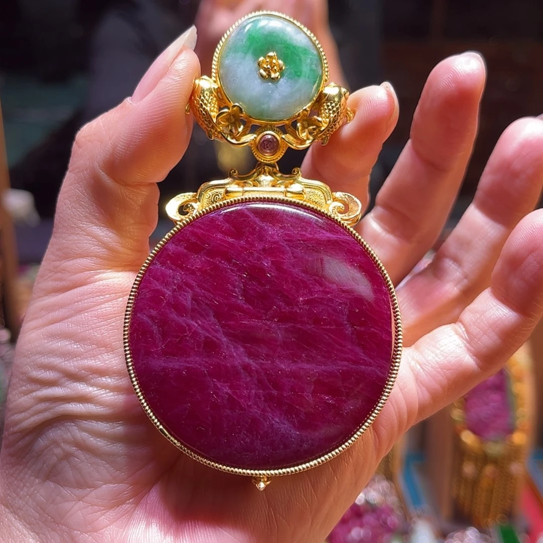 红宝石吊坠(不含链)银S925镀金镶嵌