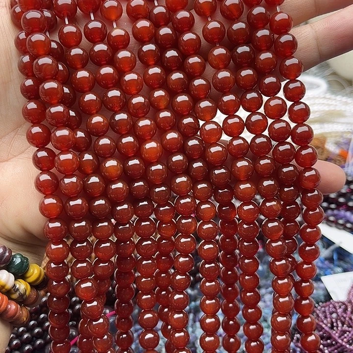 玛瑙/玉髓未镶嵌珠宝半成品一条8mm左右红玛瑙