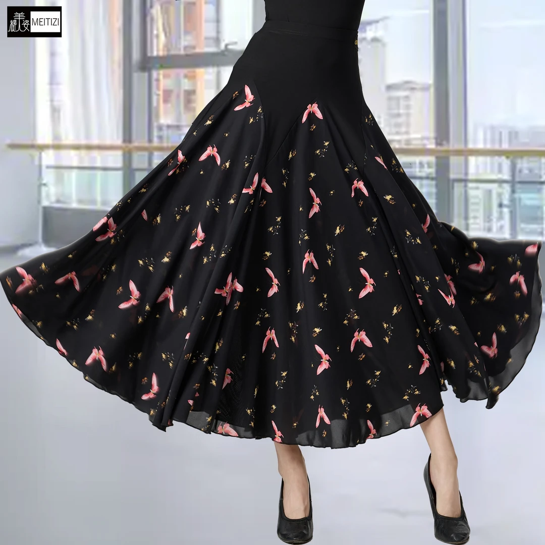 2025新款摩登舞裙女成人印花大摆裙拉丁舞交谊舞广场舞舞蹈大摆裙