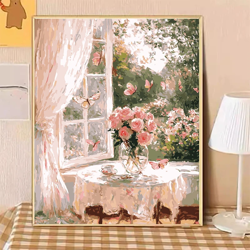 莫奈系列diy数字油画玫瑰手工填色治愈手绘简约花卉客厅ins装饰画