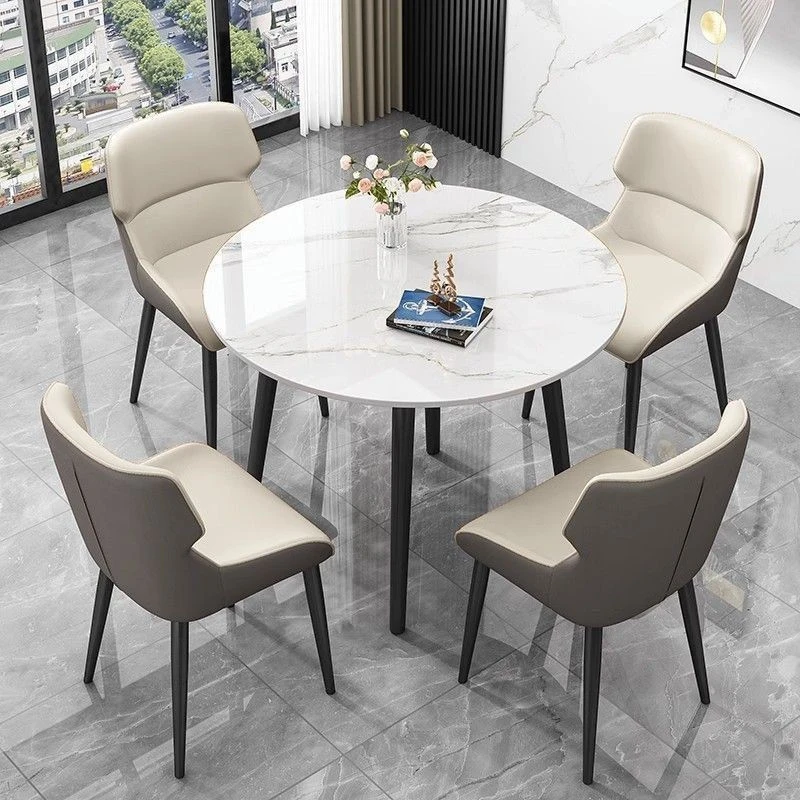 意式岩板洽谈正方形组合圆形餐桌家用接待小户型餐桌椅现代简约