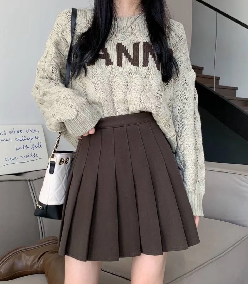 7岁月静好（直播过款专用）高腰百褶裙半身裙A字裙冬季春季黑色显瘦