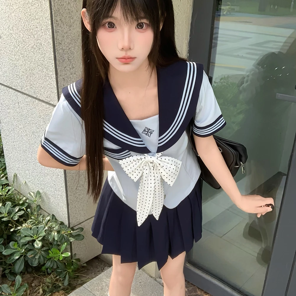 织野鹿原创jk制服套装正版日系修身基础款水手服学院风百褶短裙女
