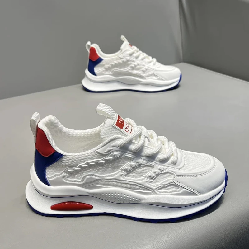 【2025新款】夏季男鞋百搭透气网面软底男潮流休闲韩版飞织跑步白鞋