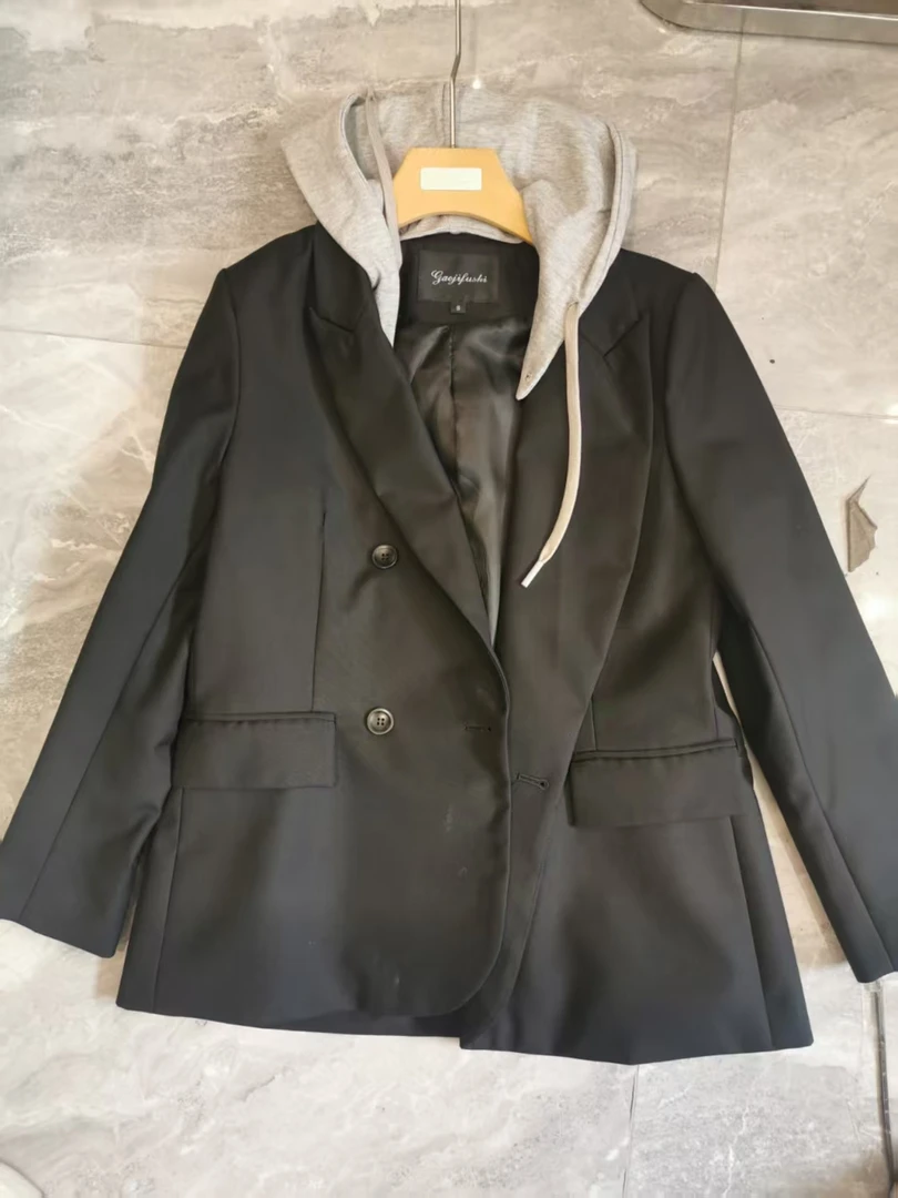 A 2406韩系连帽西服可拆卸外套女