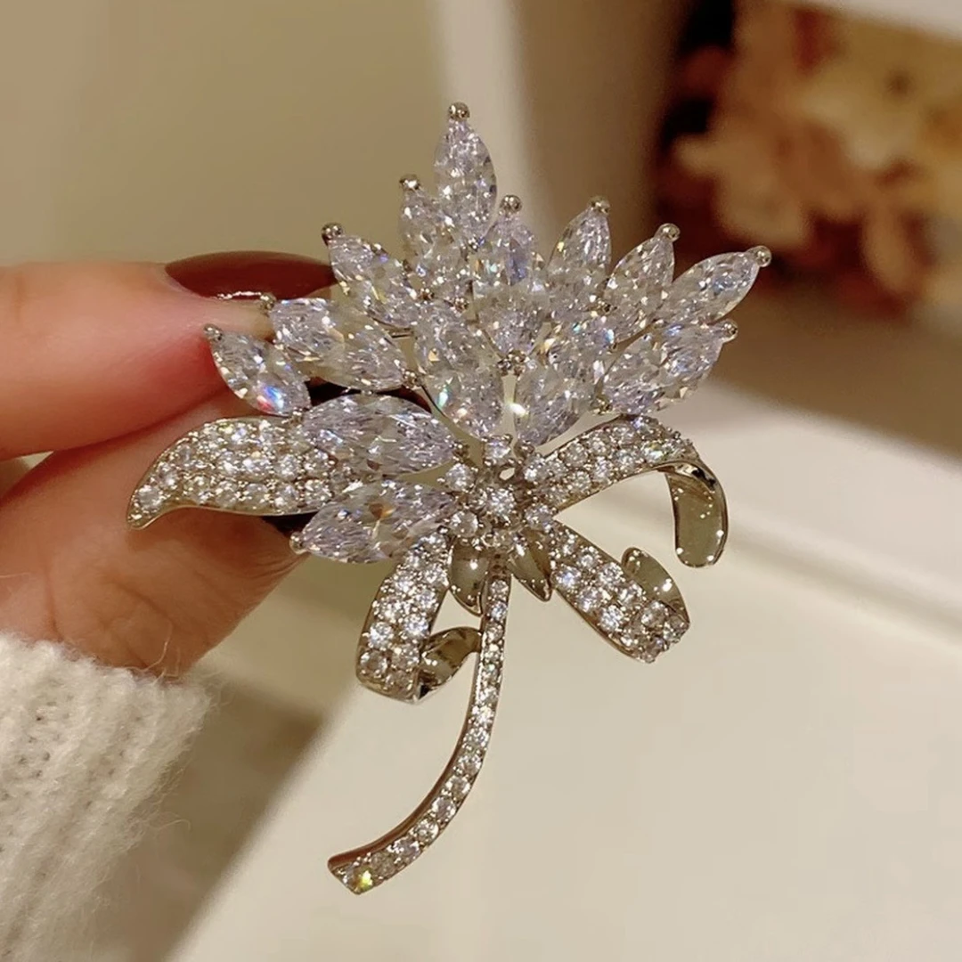 铜合金胸针 【米拉推荐】ML102-轻奢白色手捧花胸针