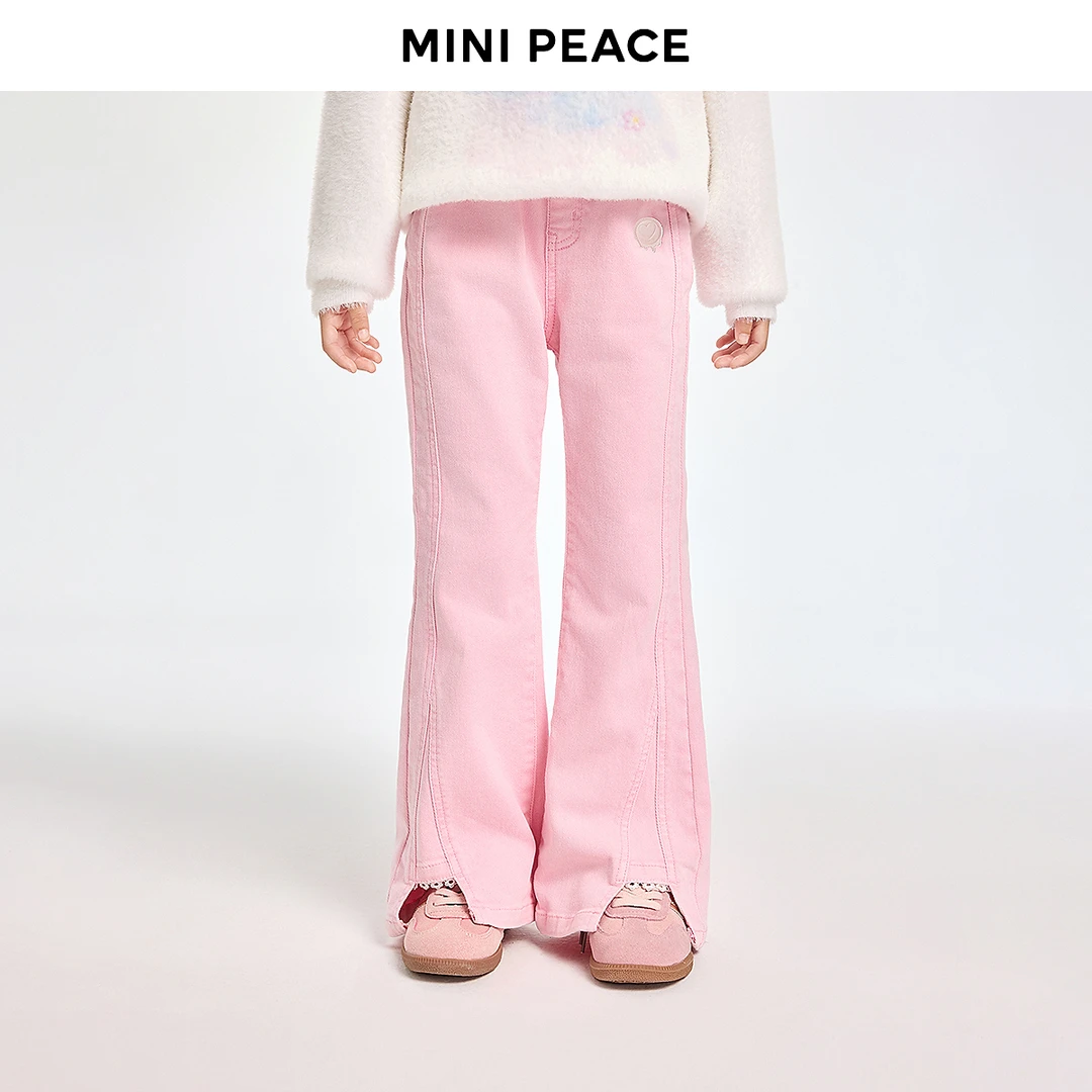 【专柜同款】MINIPEACE太平鸟童装女童牛仔裤秋冬长裤儿童喇叭裤