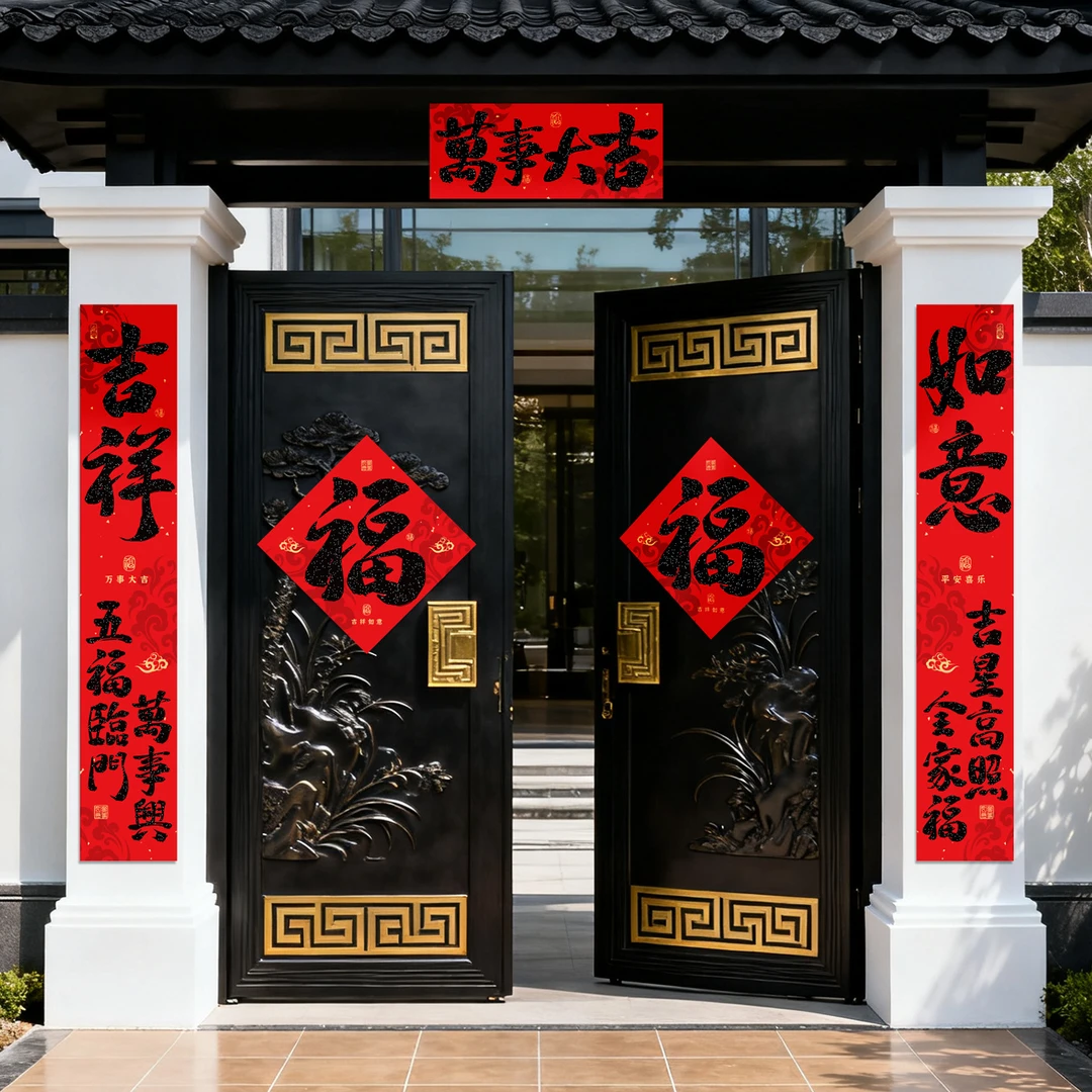 2026马年春节绒布对联新春门联新年对联全背胶绒布过年对联福字