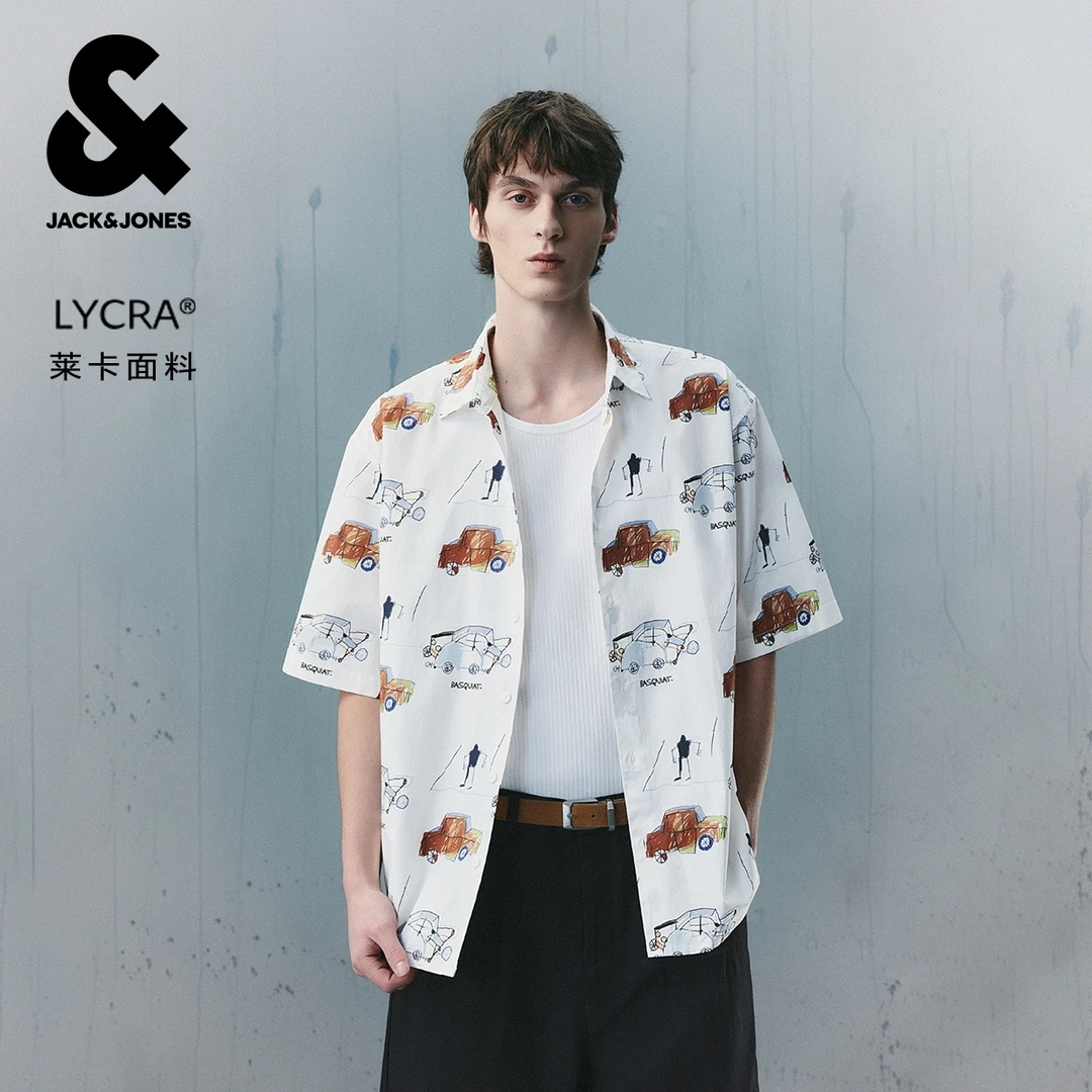 杰克琼斯男装秋季新款BSQ联名潮流百搭衣身满印宽松翻领衬衫