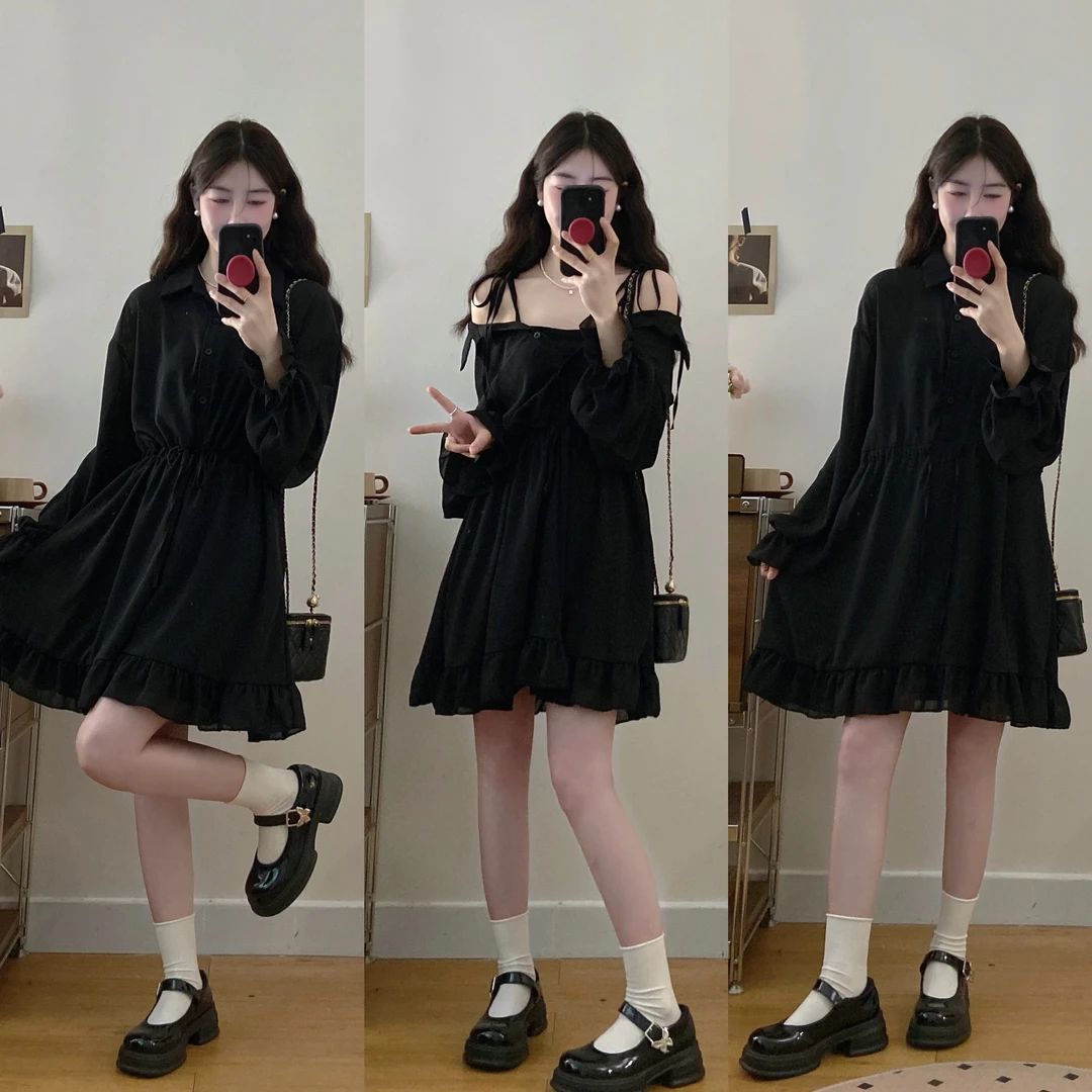 大码多种穿法纯欲风设计感收腰显瘦长短连衣裙