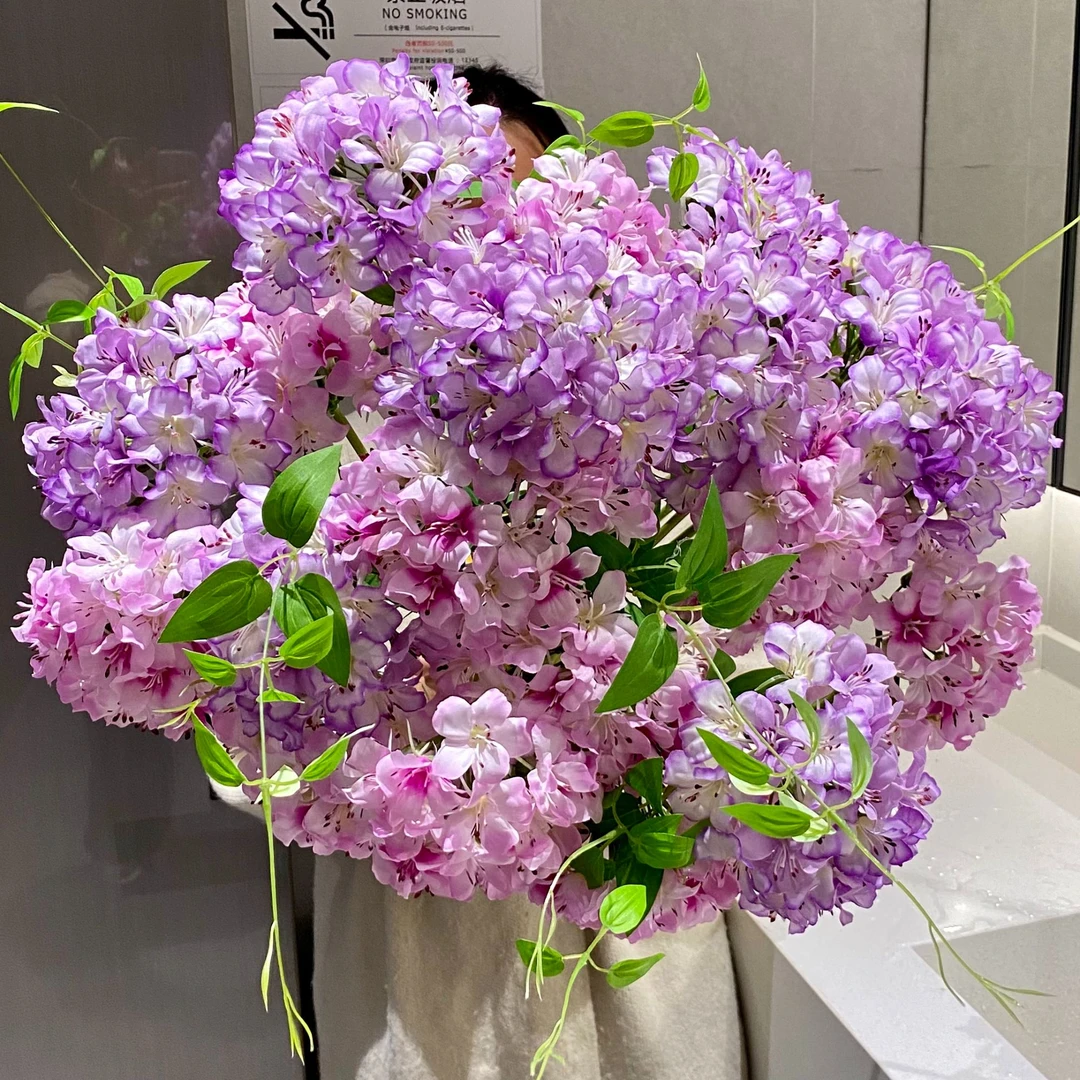 （绣球爆米花）绣球团圆浪漫的绣球花 粉色紫色浪漫的拥簇感 仿真花