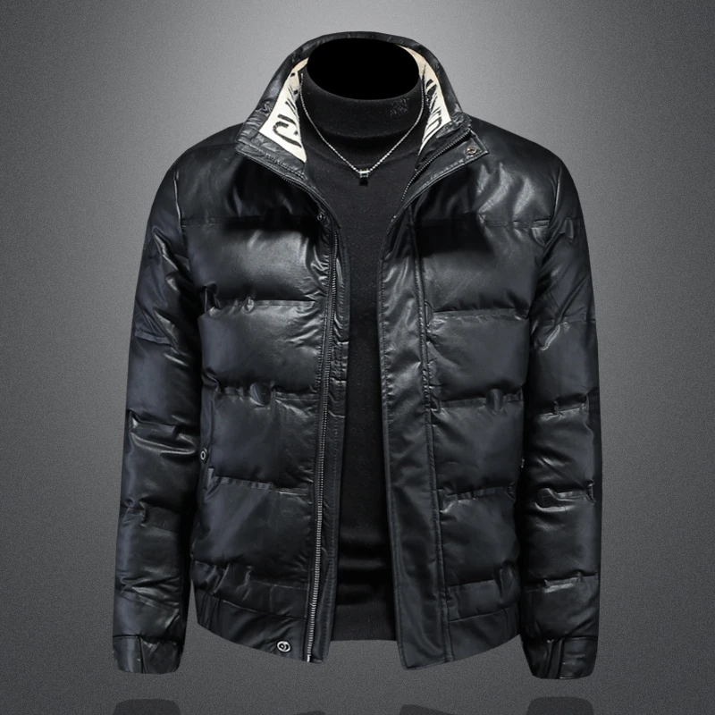 欧洲站皮羽绒服男装2025冬季新款高级感立领潮牌短款休闲鸭绒外套