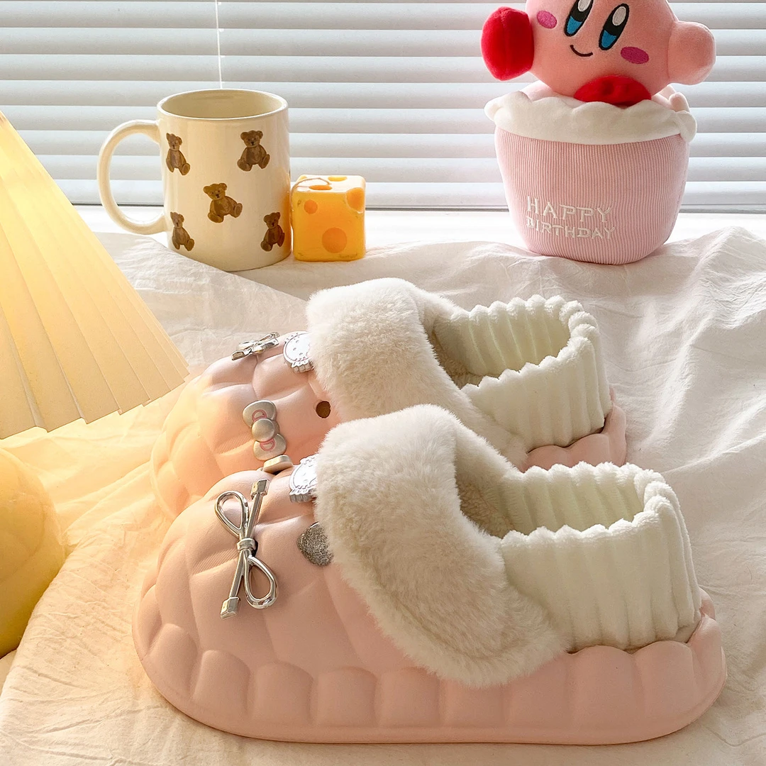 可拆卸EVA耐磨厚底包跟棉鞋女冬季新款少女心加绒保暖外穿棉鞋