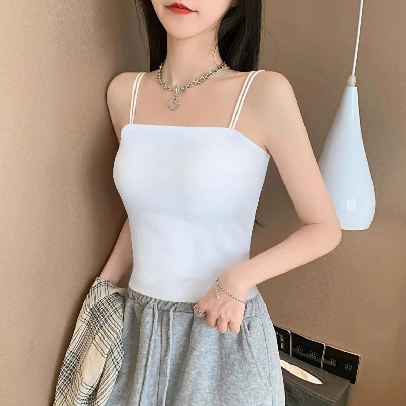 白色吊带背心女内搭夏季2025新款美背带胸垫一体打底棉质上衣外穿