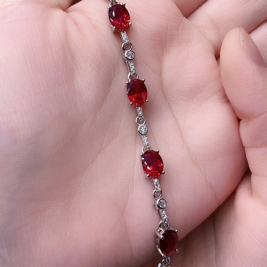 红宝石银S925镶嵌手链