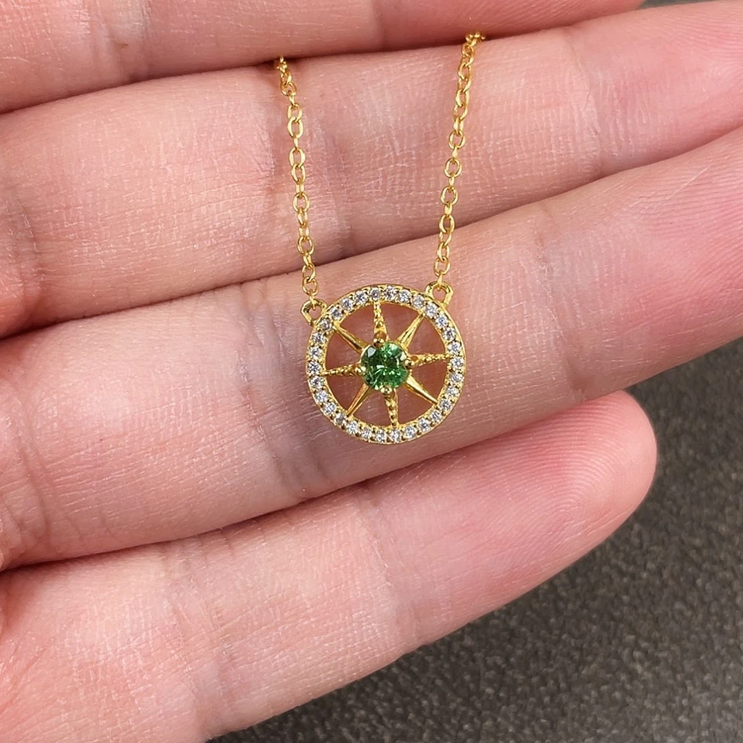 石榴石（沙弗莱）颈饰银S925镀金镶嵌