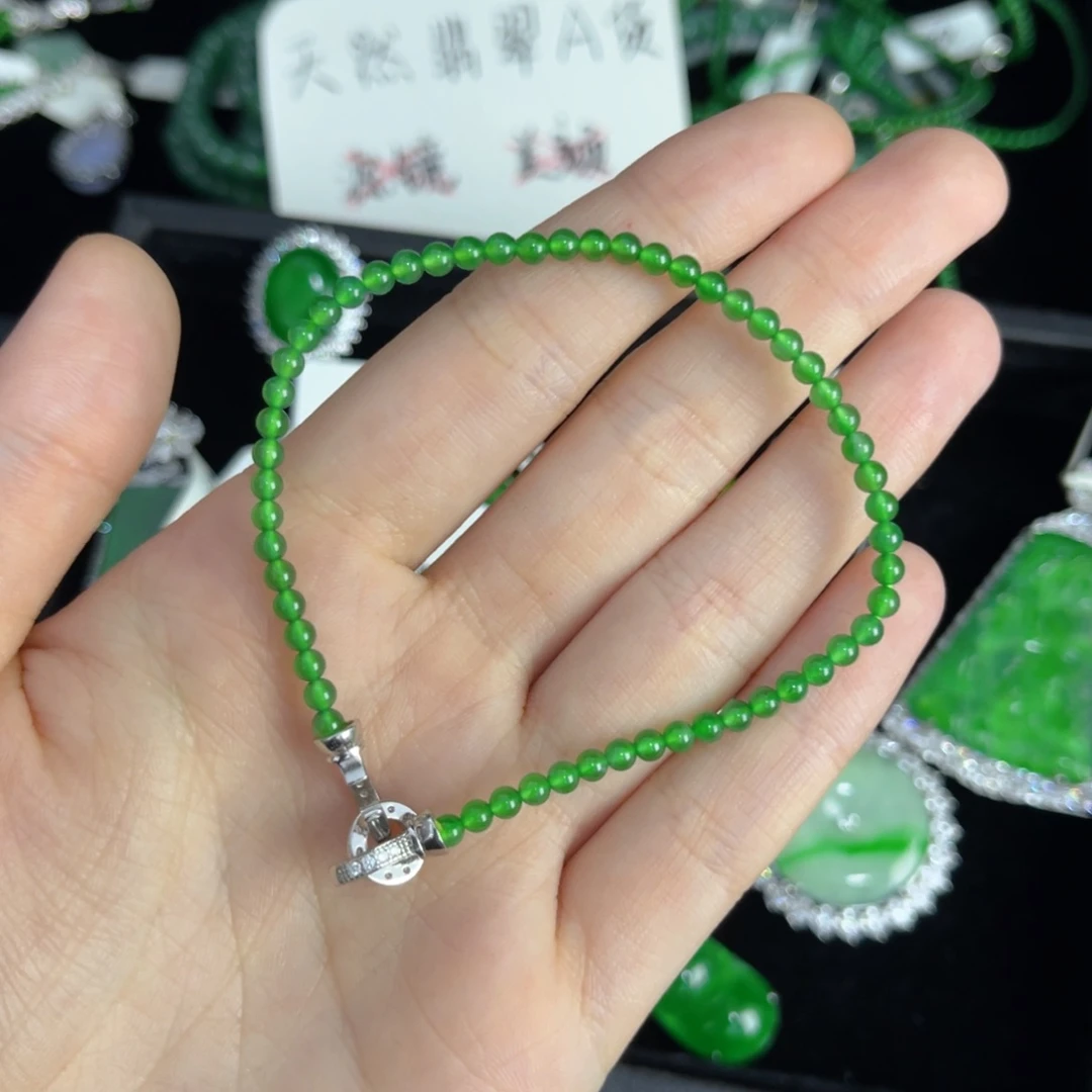 翡翠银S925镶嵌戒指小米珠手链