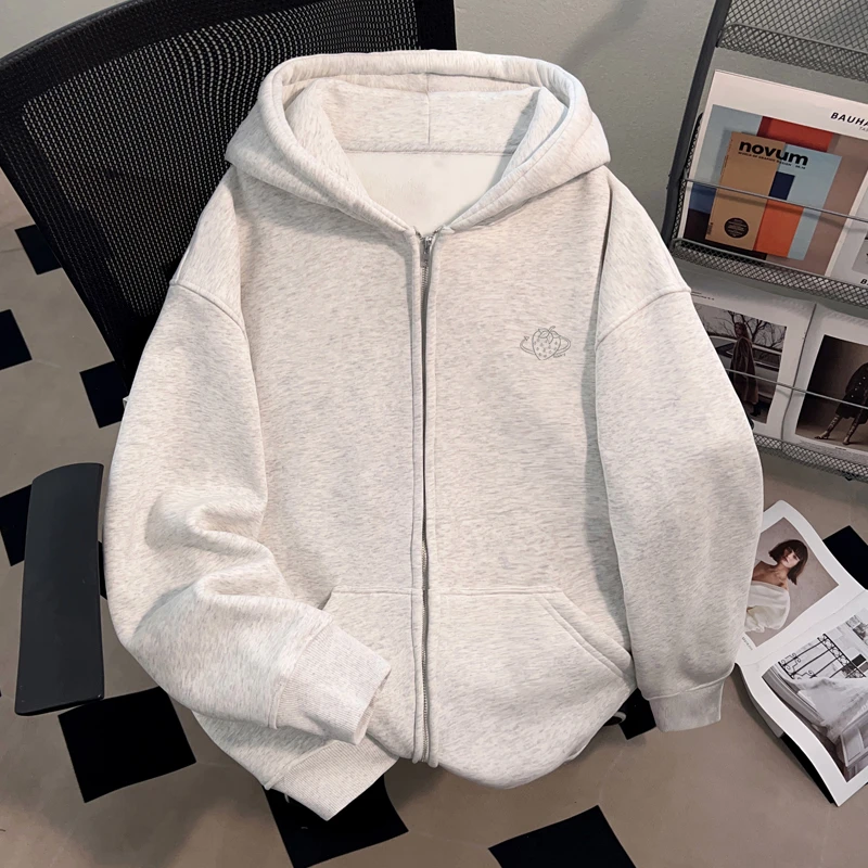 jtrt美式高街简约印花潮牌复古宽松百搭开衫连帽运动外套男女上衣