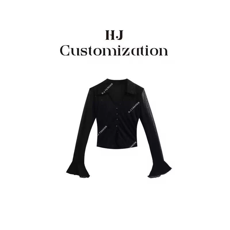 【 H·J 】“心动赴约”气质辣妹修身显瘦V领长袖亮片衬衫领小衫2157