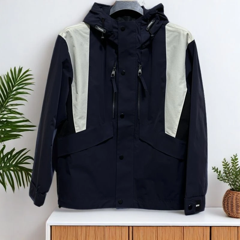 【H直接下单】HW064撒柜剪标夹克春秋情侣装拼色工装连帽外套冲锋衣