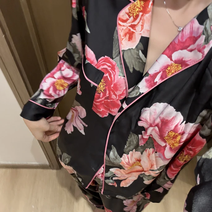 〈人间富贵花〉V秘同款高级感印花缎面长裤长袖家居服套装