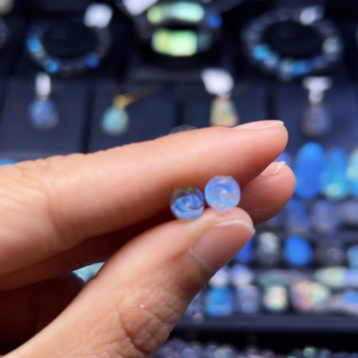 拉长石耳钉银S925镶嵌6左右