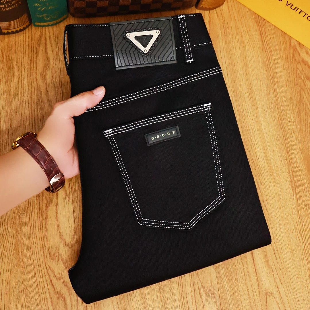 弹力黑色牛仔裤男款爆款2025新款男裤潮牌三本针修身小脚秋冬裤子