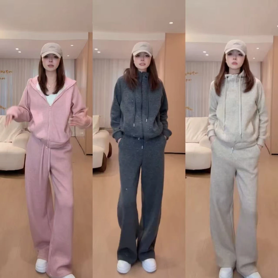 现货【新年氛围】冬季新款时尚保暖高级百搭加绒运动套装