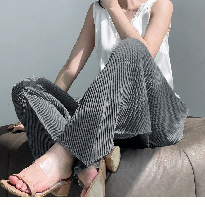 欣迪曼专柜正品 轻奢三宅褶皱鱼鳞纹理垂感奶奶裤K041