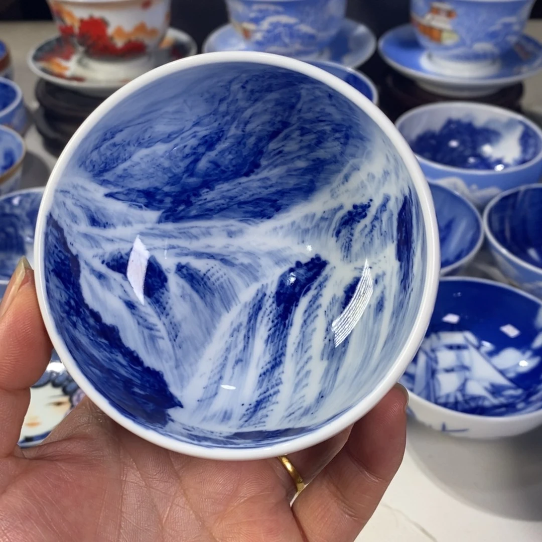 瓷片青花山水主人杯杯