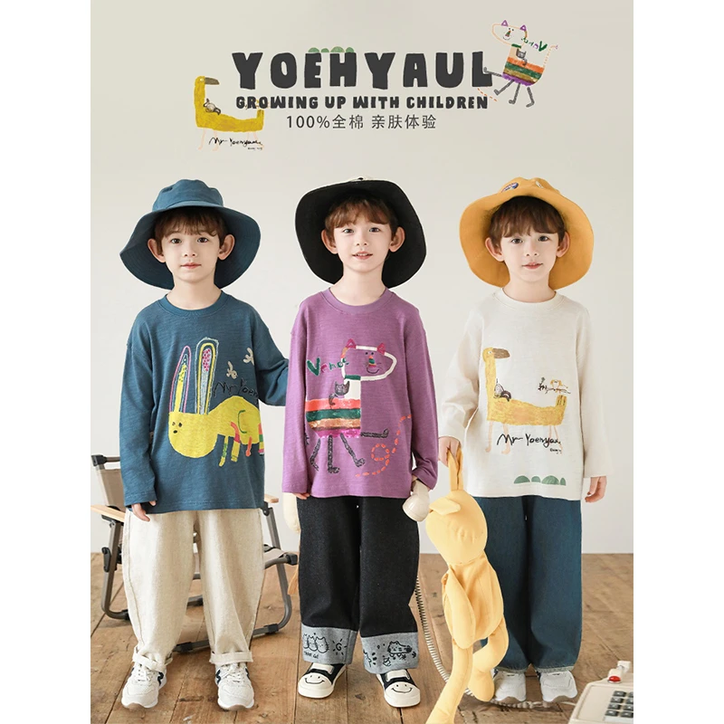YOEHYAUL/幼悠春一波【趣味涂鸦】三色全棉圆领套头涂鸦T恤潮 N5886