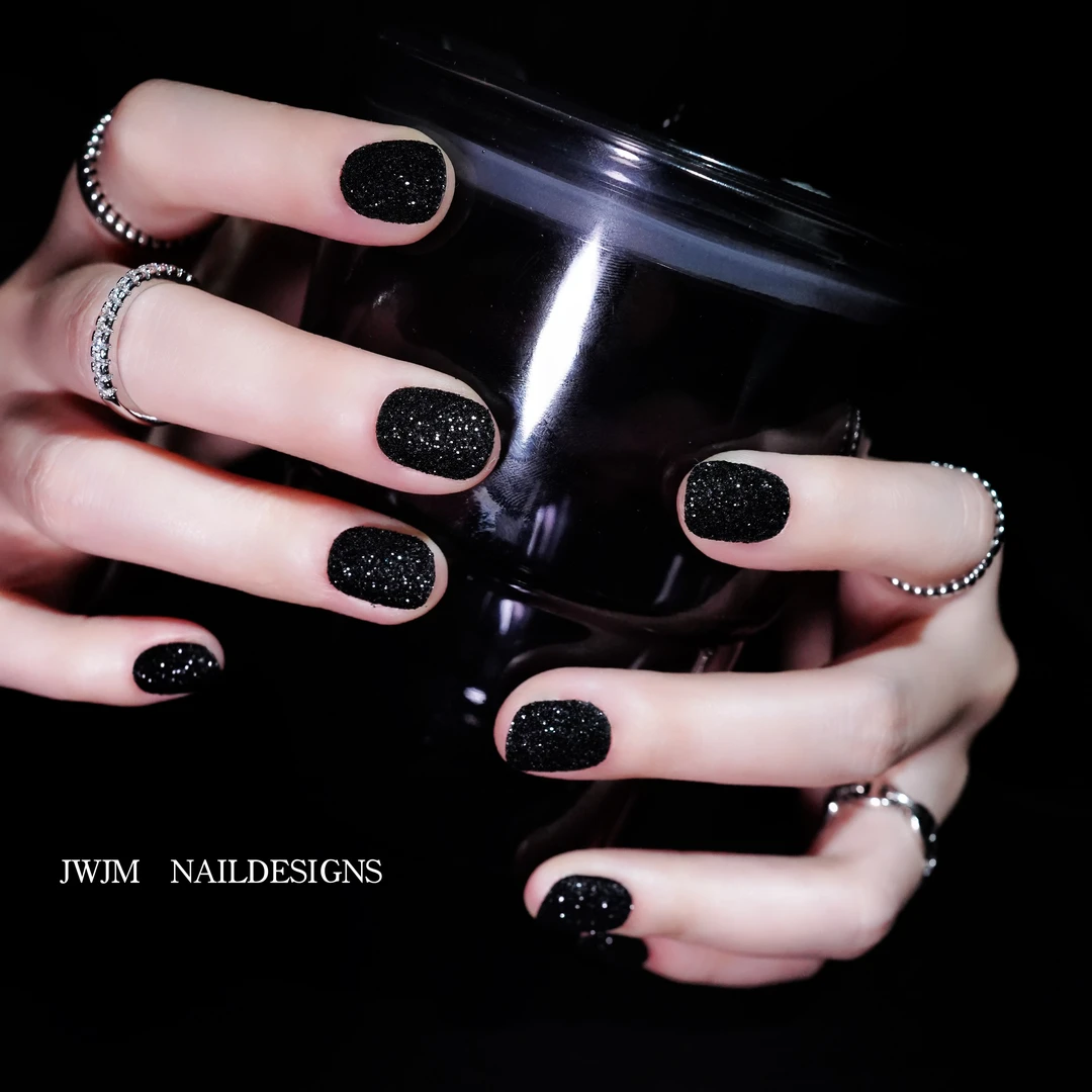 【LAILAI349号 】JWJM设计手工穿戴甲钻石哑光闪黑色显手白10片冬款