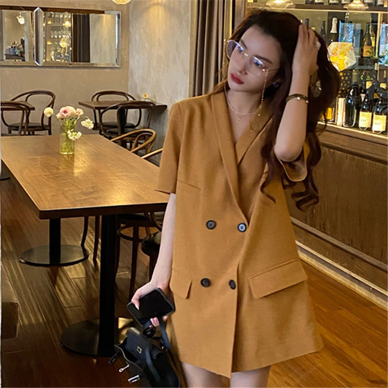 炸街高级感西装连衣裙女夏季新款法式小众设计感纯色双排扣裙子潮