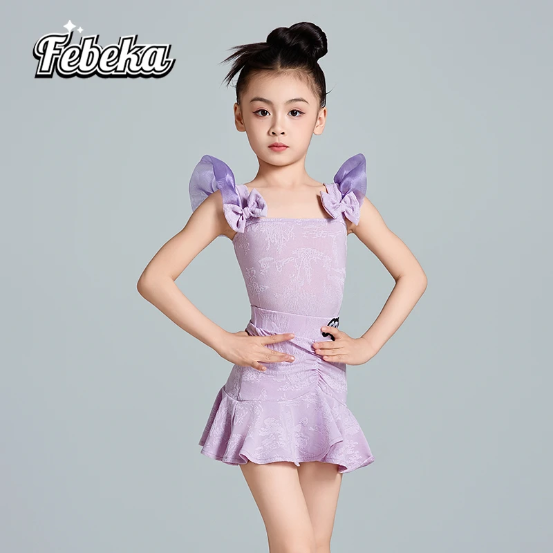 菲贝咔高级少儿拉丁舞服2025夏季新款表演练功服演出分体网红套装